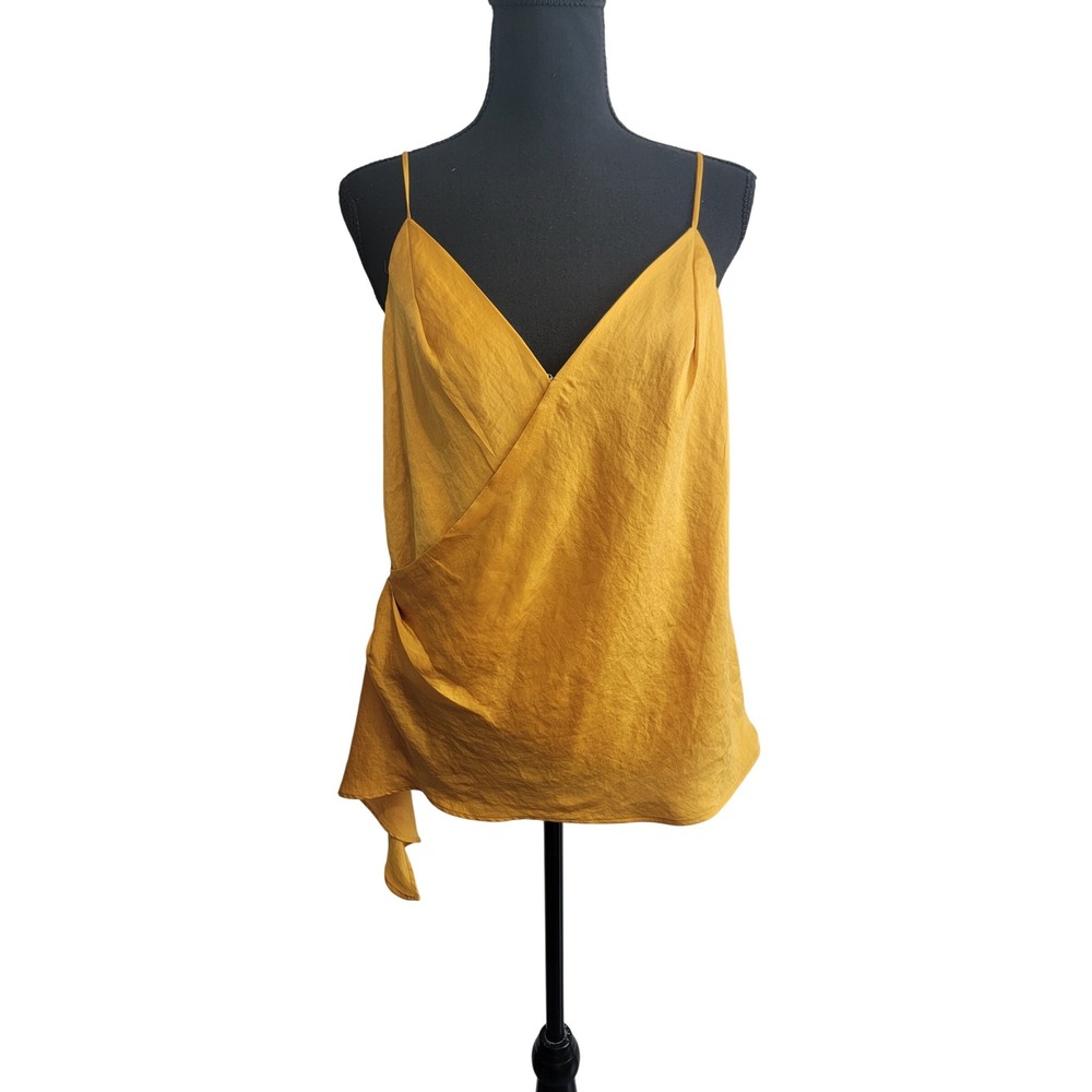Express Mustard Yellow Satin Wrap Cami Top Side Tie V-Neck Sleeveless Medium